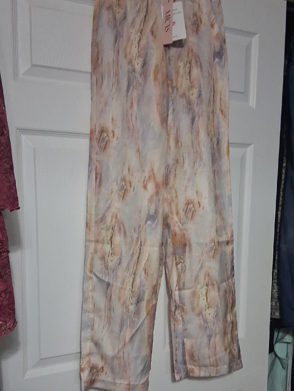 Micas NWT  SZ XXS  Flowy Abstract Print Wide-Leg Pants in Soft Neutrals